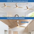 thumbnail image 3 of 56 inch Wood Ceiling Fan Indoor w/Light and Remote Control 3 Wood Blades Bedroom - Blades Span 56 Inches White with Burlywood Blades, 3 of 5
