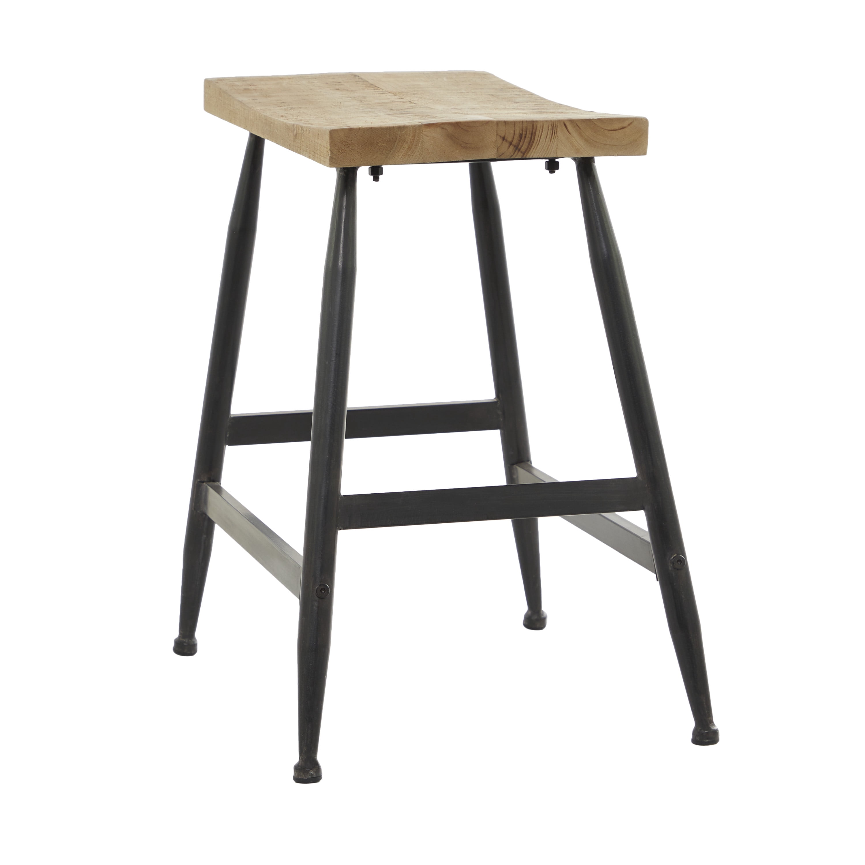 DecMode 18" x 19" Black Metal Counter Stool with Brown Wood Top, 1-Piece