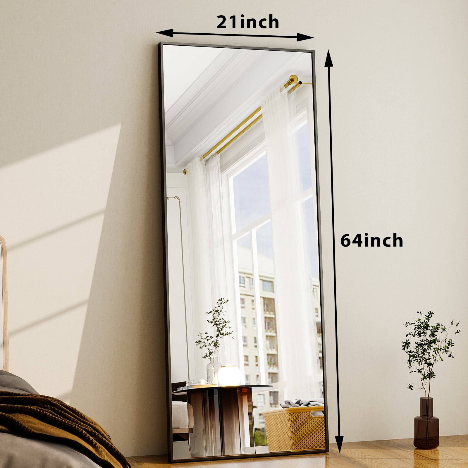AUROMIR 21"x64" Rectangular Full Length Mirror Full Body Standing Mirror with Metal Frame, Black