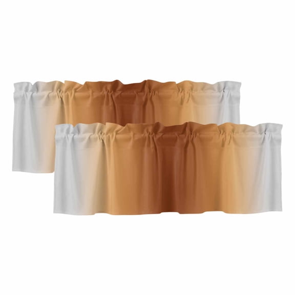 Dark Burnt Orange Grey Ombre Curtain Valances for Windows, Kitchen Valance Window Treatments Panel 2 Pack, Farmhouse Gradient Minimalist Rod Pocket Short Curtains for Bathroom Bedroom 42 x 12 Inch
