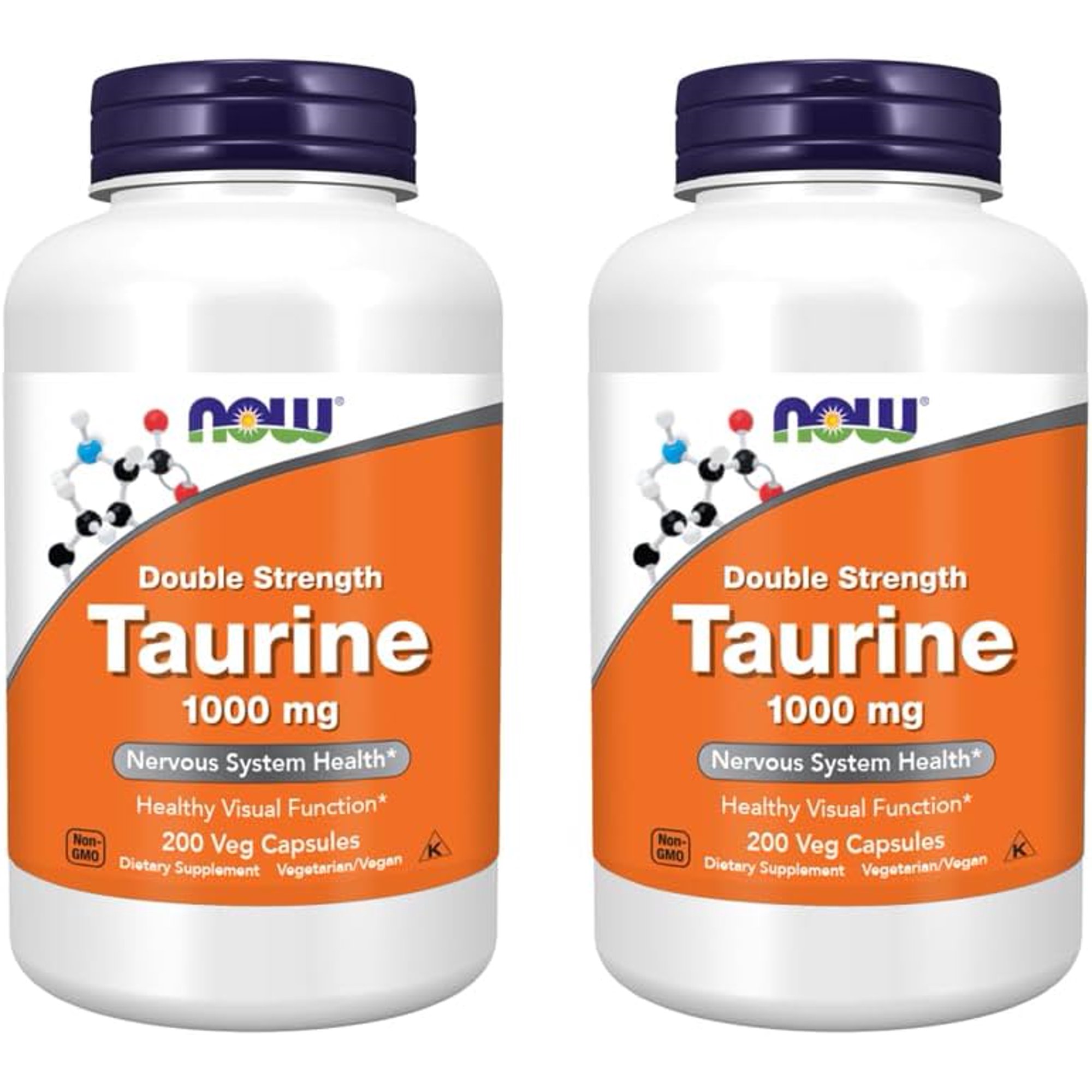 NOW Foods Supplements, Taurine 1,000 mg, Double Strength, Nervous System Health*, 200 Veg Capsules (Pack of 2)