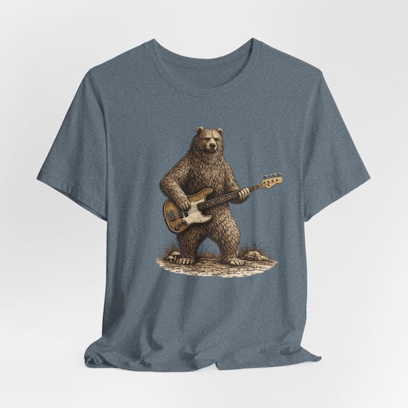 Bass Guitar Bear T-Shirt, Funny Musician Bear Graphic Tee, Rock and Roll Band Member Shirt for Bass Playe