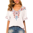 thumbnail image 3 of Women's Embroidered Tops Short Sleeve Shirts Traditional Pattern of Feathers and Flowers Ethnic Style Blouse, 3 of 7