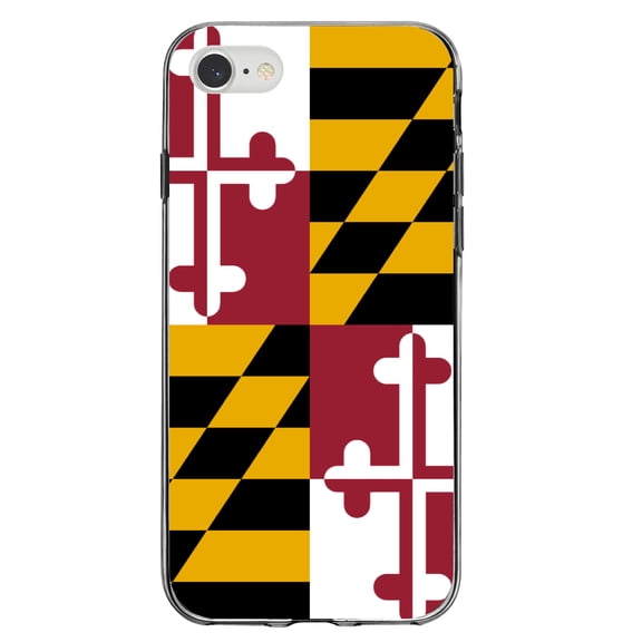 DistinctInk Clear Shockproof Hybrid Case for iPhone 7 8 SE (2020 Model) 4.7" Screen TPU Bumper Acrylic Back Tempered Glass Screen Protector - Maryland State Flag - Show Your Love of Maryland