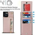 thumbnail image 3 of Pink Leather Phone Case with Card Slots Zipper Wallet Stand & Adjustable Shoulder Strap, Shockproof Soft Case for iPhone 13 Pro, 3 of 9