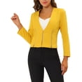 thumbnail image 1 of INSPIRE CHIC Women's Workwear Zipper Collarless Cropped Blazer L Yellow, 1 of 7