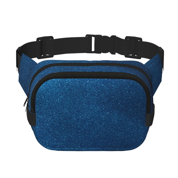 Fotbe Deep Blue Glitter Cangurera Cuadrada con Estampado de Doble Capa, Bolsa de Cintura Ajustable Mini para Hombres y Mujeres