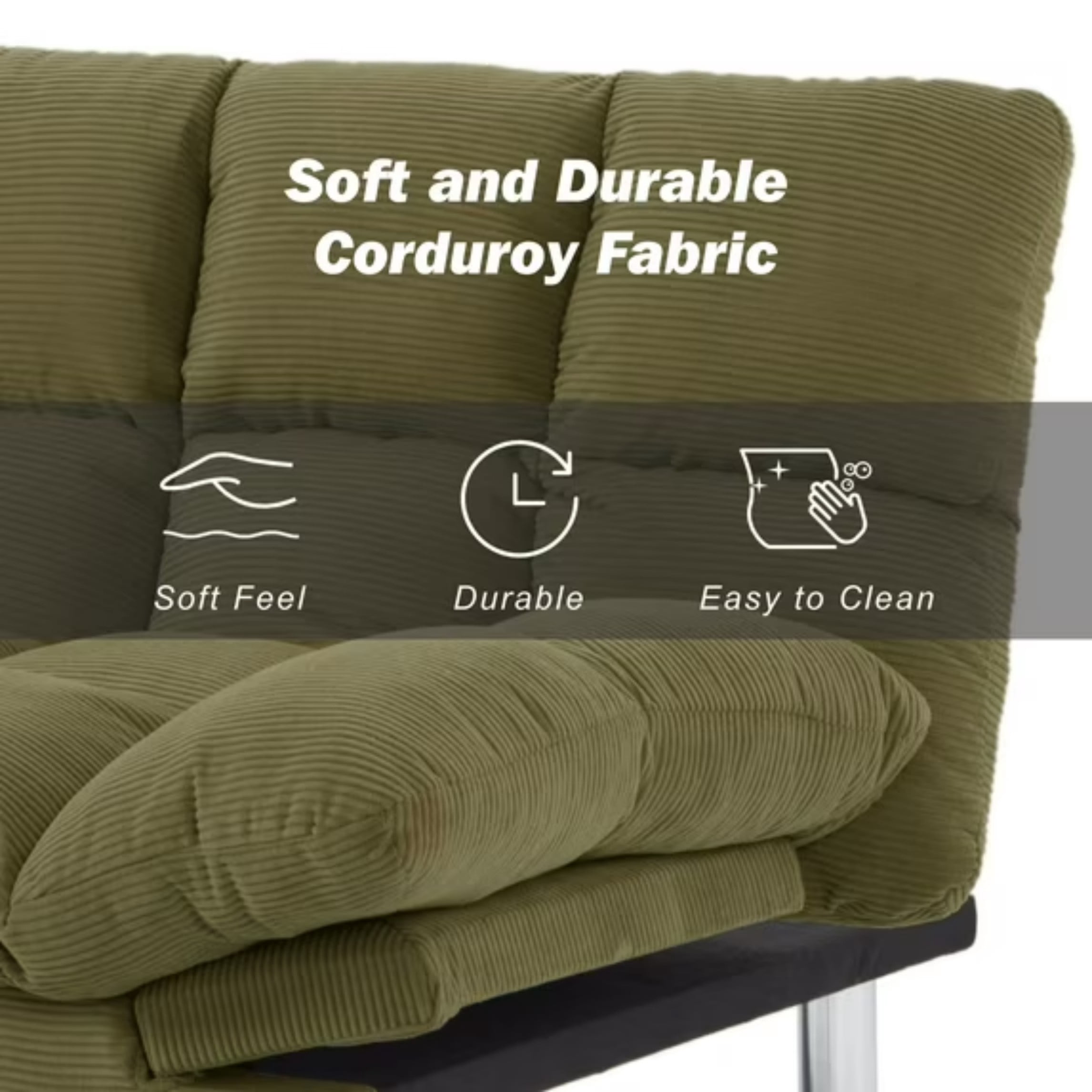 BSHTI 67.3" Futon Sofa Bed, Corduroy 3 in 1 Convertible Sofa Bed with Adjustable Backrest, Split-Back Design, Loveseat Sofabed for Living Room, Office, Guest Room, Green