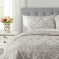 thumbnail image 2 of Ojai Medallion Stripe Taupe 3-Piece All-Season Soft Woven Matelasse Jacquard Reversible Cotton Blend Quilt Set - King, 2 of 5
