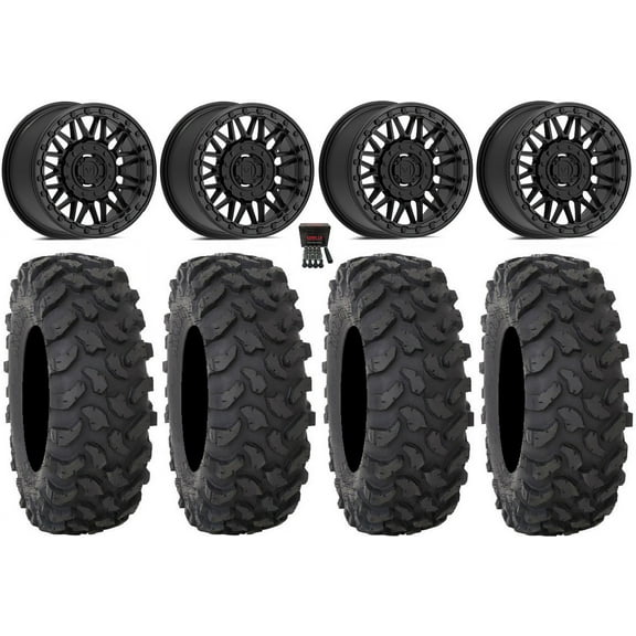 Valor V08 Beadlock 15" Wheels Black 32" XTR370 Tires Kawasaki Mule Pro FXT