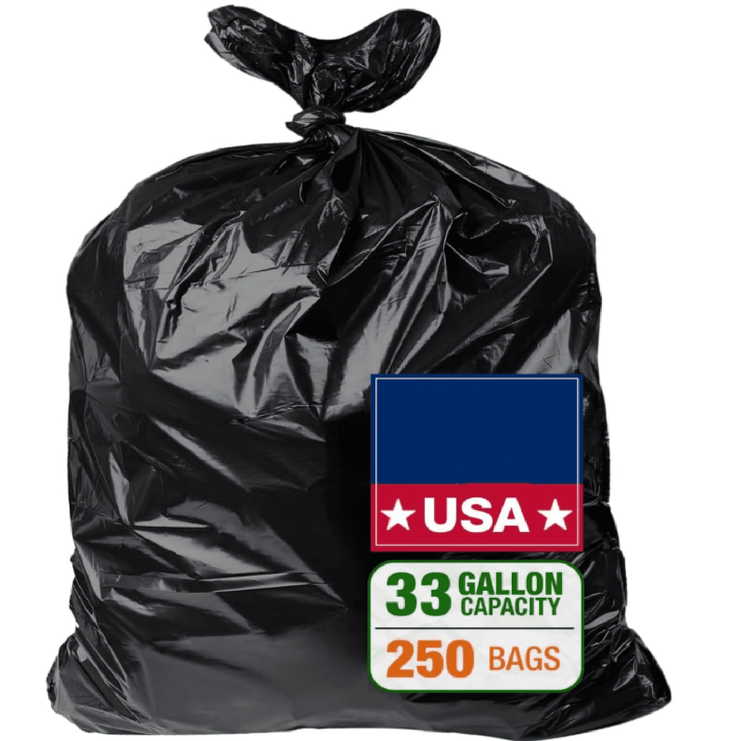 32-33 Gallon Black Trash Bags, Heavy-Duty | 32” x 38” | 250 Count Bulk Pack | Large, Durable & Tear-Resistant Garbage Bags for Home, Commercial, Construction & Outdoor Use