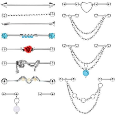 14 pcs Industrial Barbell Earrings Cartilage Piercing Earrings Jewelry Industrial Bar Cartilage Earrings