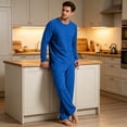 thumbnail image 5 of YNGKMEA Mens Pajamas Elastic Waist Two Piece Sets Winter Pajamas Sleepwear Comfy Long Sleeve Casual Pjs with Pockets Royal Blue L, 5 of 6