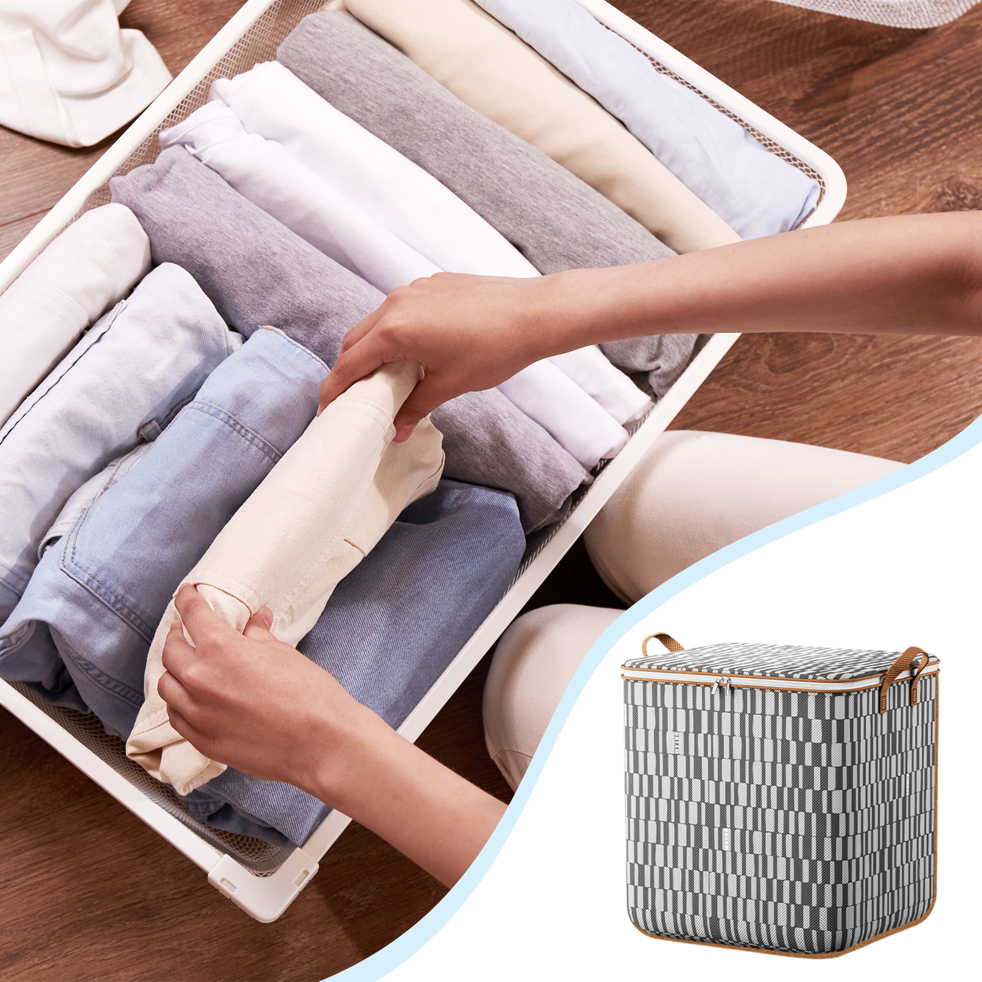 Unique Bargains High Capacity Storage Bag Storage Bins Gray 1 Pc 19.69"x22.05"x19.69"