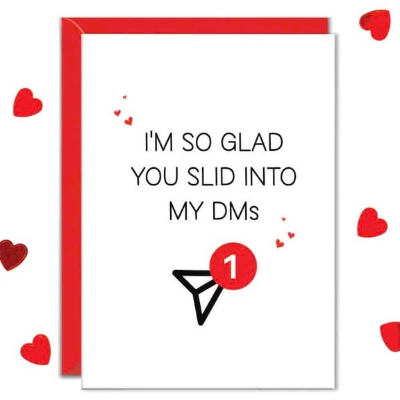 Valentine's Day Card - "I'm So Glad You Slid Into My DMs" – Fun Romantic Card with Envelope - Perfect for Couples, Friends, and Flirty Messages