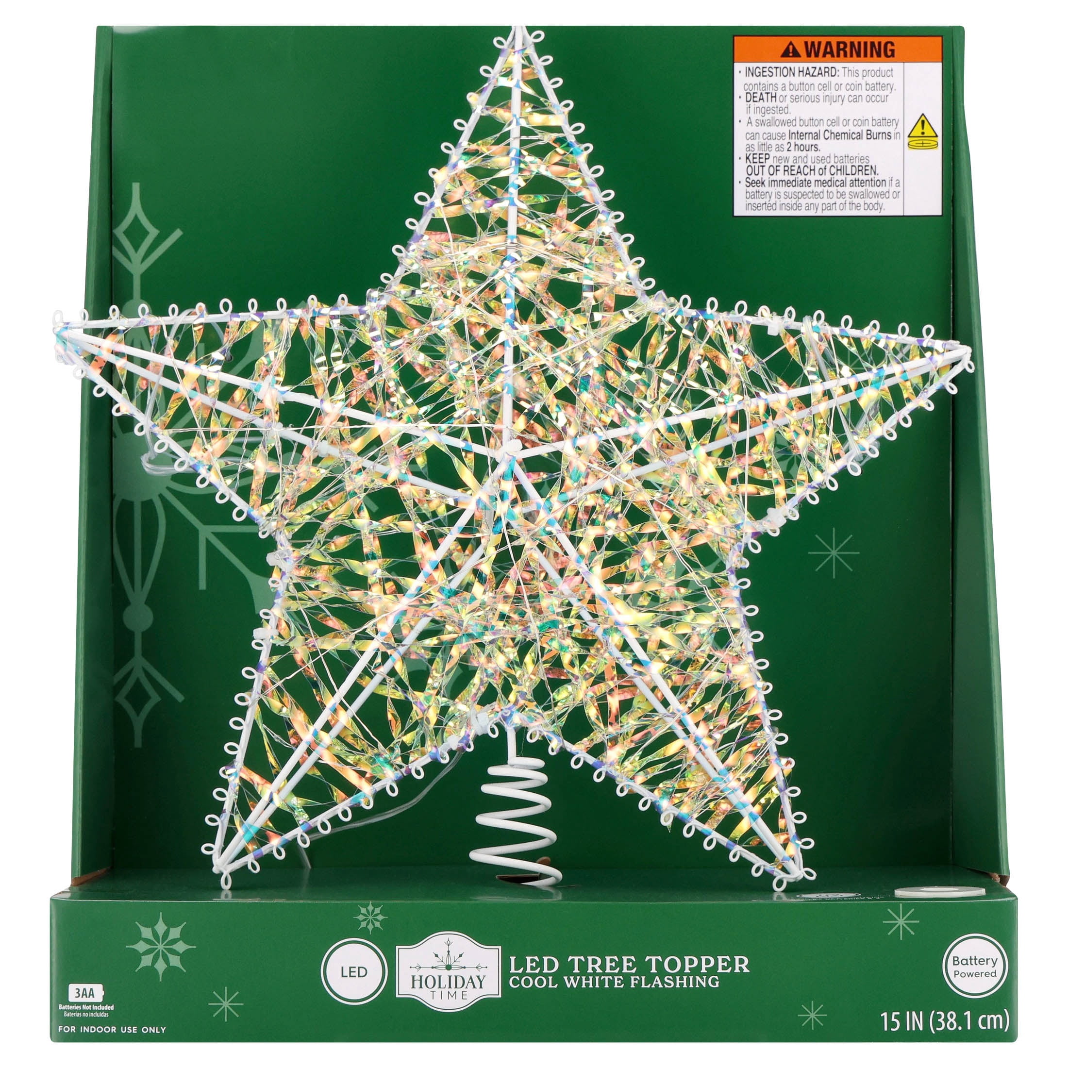 LED Prismatic Tinsel Christmas Tree Topper, Iridescent, 15", by Holiday Time