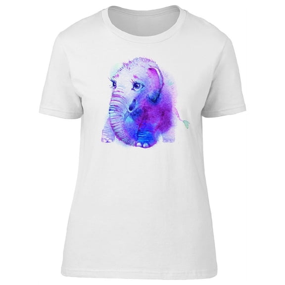 Watercolor Baby Blue Elephant T-Shirt Women -Image by Shutterstock, Female Large