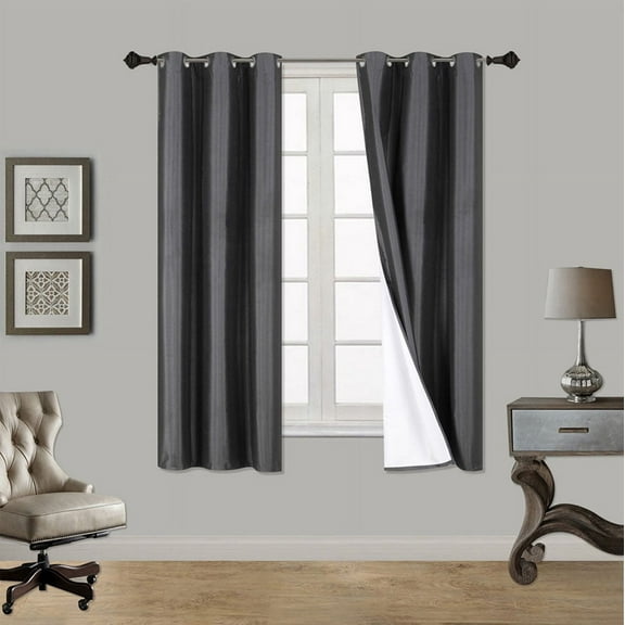 Adam 1-Piece Gray Charcoal Chain Room Darkening Block Light Grommet Top Printed Window Curtain Panel 37"W X 63"L