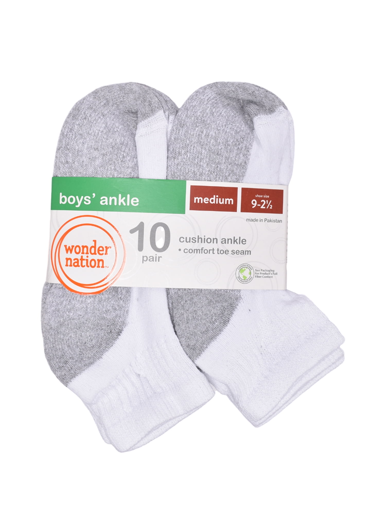 Wonder Nation Cushioned Ankle Socks 10-Pack – Sizes S & L
