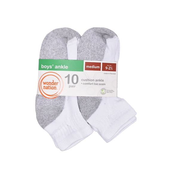 TELOLY 10 Pack Boys Cushioned Ankle Socks, Cotton Blend Low Cut Crew Socks for School and Sports, Sizes S M L
