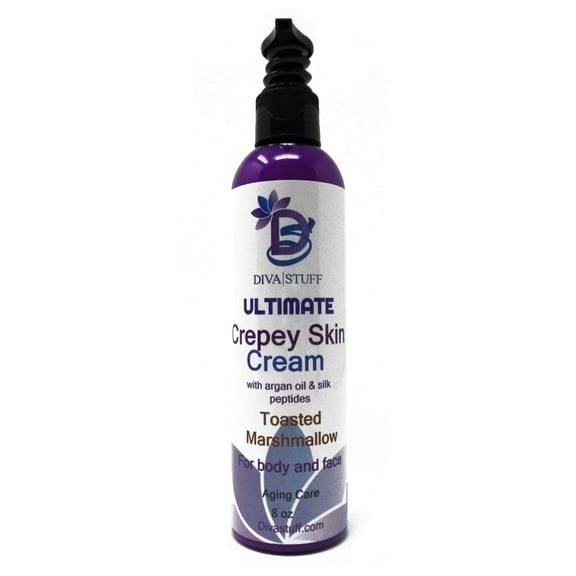 Diva Stuff Ultimate Crepey Skin Body & Face Cream with Hyaluronic Acid, Argan Oil, Silk Peptides and more for Dry & Damaged Skin, 8oz - Toasted Marshmallow Scent (Made in the USA)