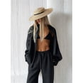 thumbnail image 6 of Women'S 2 Piece Sets-Linen Long Sleeve Shirts + Wide Leg Pants Vacation Outfits Matching Sets Black S, 6 of 10
