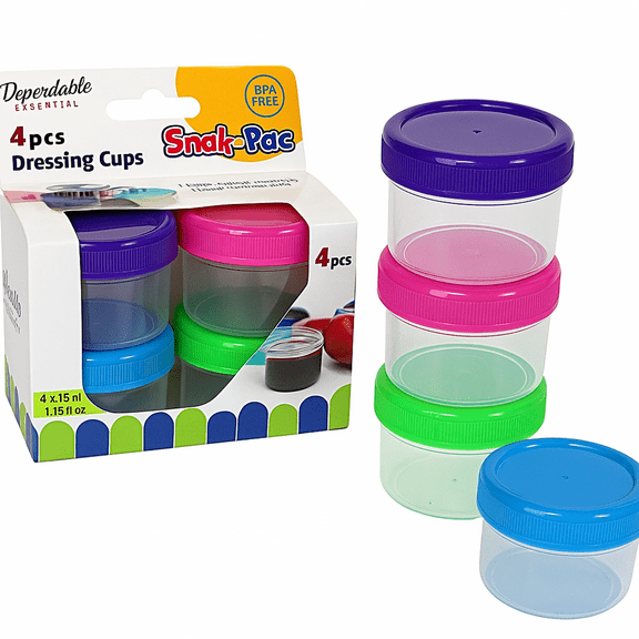 Twist Top 4-Pack Condiment Cups with Lids – 1.18 oz BPA-Free Leakproof Mini Dressing Containers, Assorted Color Tops