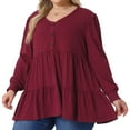 thumbnail image 2 of DARING DIVA Women's Plus V Neck Long Sleeve Peplum Babydoll Top 3X Burgundy, 2 of 6