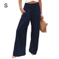 thumbnail image 5 of Minnieouse Mujer Verano Primavera Pantalones Bolsillos Sueltos Pierna ancha Cintura alta Elástico Vintage Moda para ropa de calle Azul oscuro S Type3 NO3, 5 of 5