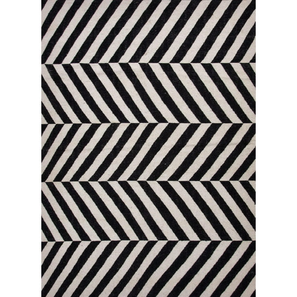 9 X 12 Raisin Black And Fl White, Black And White Striped Flat Weave Rug