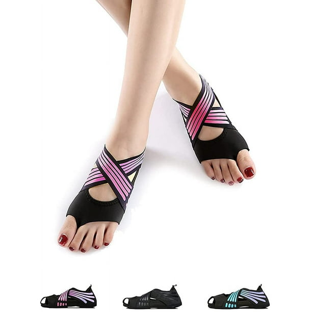 Non-Slip Yoga Socks with Grip Women Girls Toeless Anti-Skid Socks Shoes  Sole for Dancing