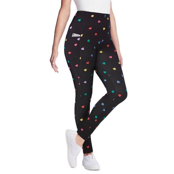 Woman Within Plus Size Tall Stretch-Cotton Knit Pull-On Printed Pocket Leggings