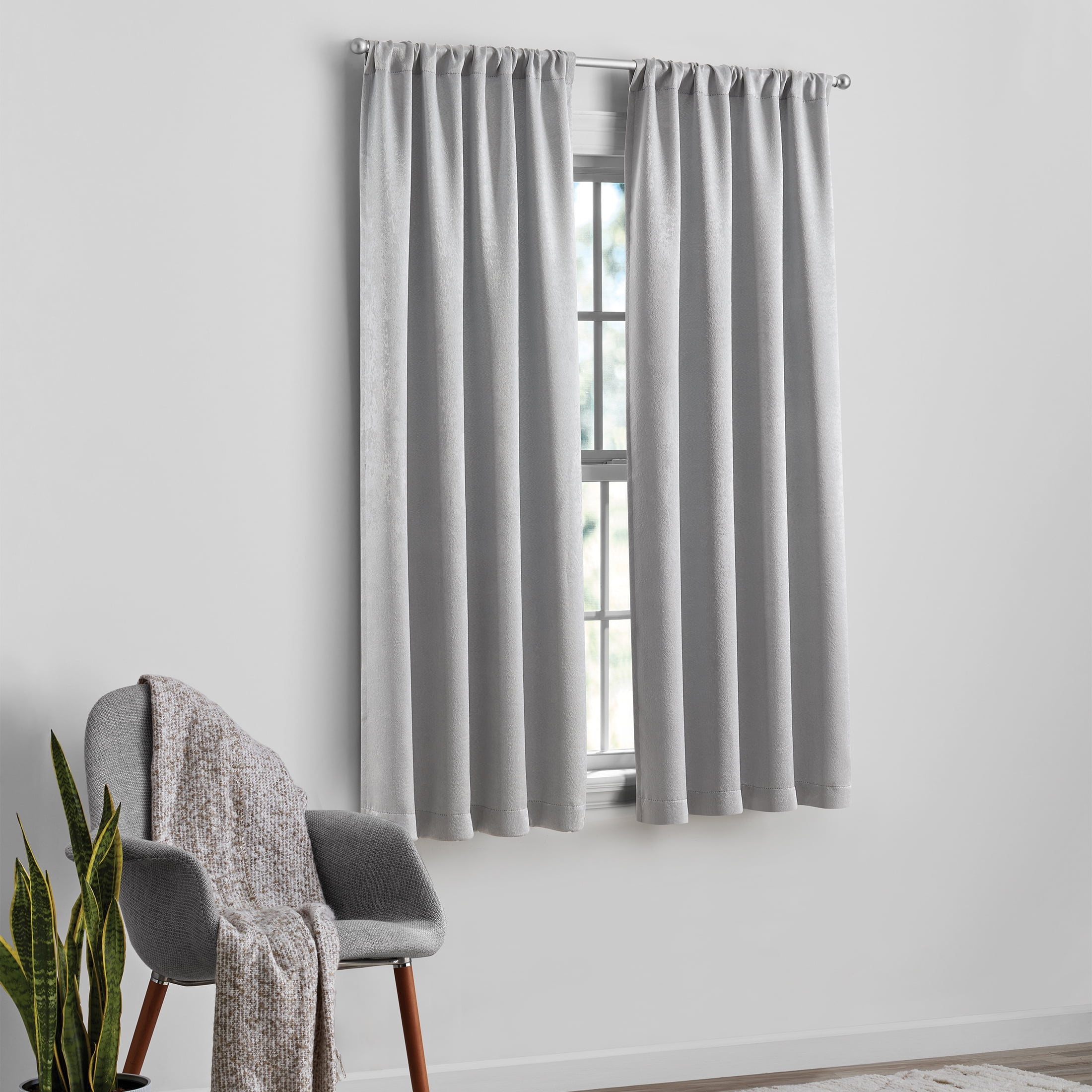 Mainstays Shimmer Rod Pocket 99% Blackout Curtains, Set of 2, Soft Silver, 37" W x 63" L