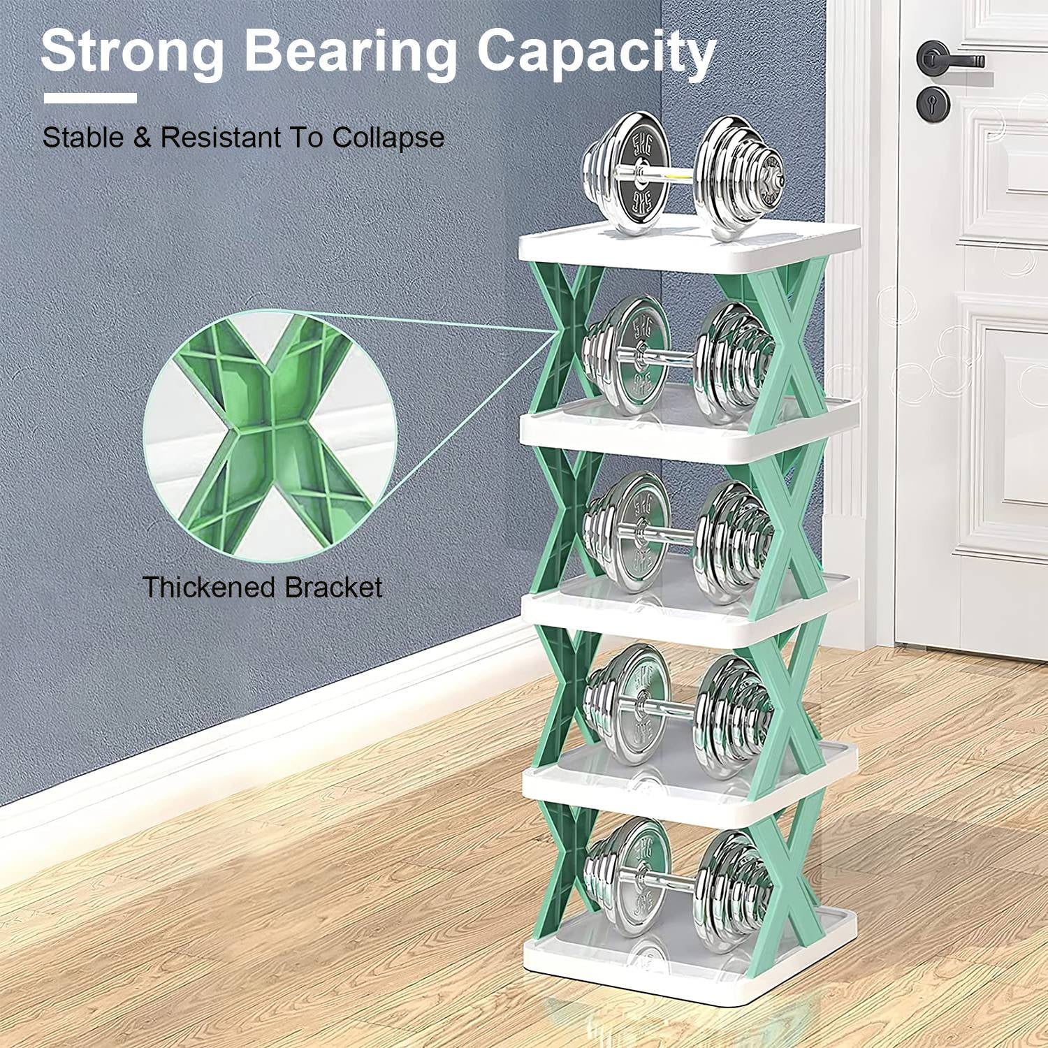 9-Tier Stackable Vertical Shoe Rack TeqHome DIY Narrow Free Standing Shoe Organizer Space Saving for Entryway and Bedroom Green