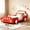 Red, variant on Bellemave Twin Size Race Car Bed Platform Bed with Wheels, Low Profile Twin Bed with Upholstered Backrest, Twin Size Bed wirh Wooden Slats for Boys Girls Kids, Blue