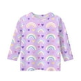 thumbnail image 4 of CCRFTGI 3/4 Sleeve Shirts for Girls Kids Tween Girls Trendy Floral Prints Basic Shirts Crew Neck Comfort Soft Tops Blouse Light Purple 4-5Years, 4 of 4