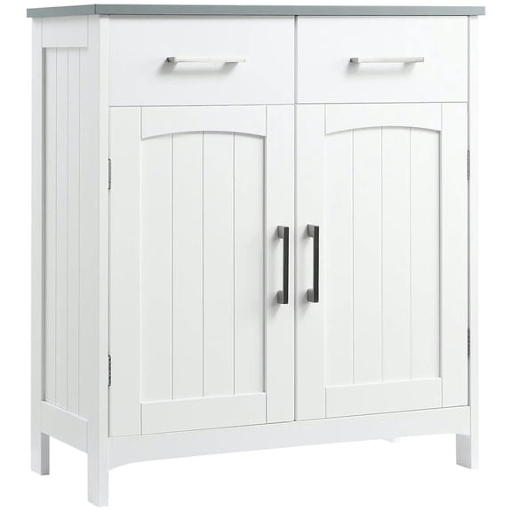 Resenkos Toilet Storage Cabinet, Bathroom Storage Cabinet,Bathroom Floor Cabinet, Storage Cabinet with 2 Drawers, Double Doors, Adjustable Shelf, White