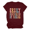 thumbnail image 3 of YHAJDS Women's Short Sleeve Tops Easily Distracted By Rocks Letter Print Round Neck Loose Tee, 3 of 7