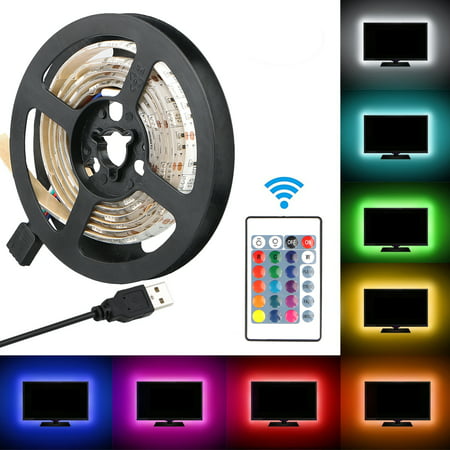 TSV 3.2ft LED Flexible Strip Lights, 60 Units SMD 5050 LEDs, IP65-Waterproof 5V DC Light Strips, RGB LED Light Strip Kit with 24Key Remote Controller and Power Supply for Kitchen Bedroom Car