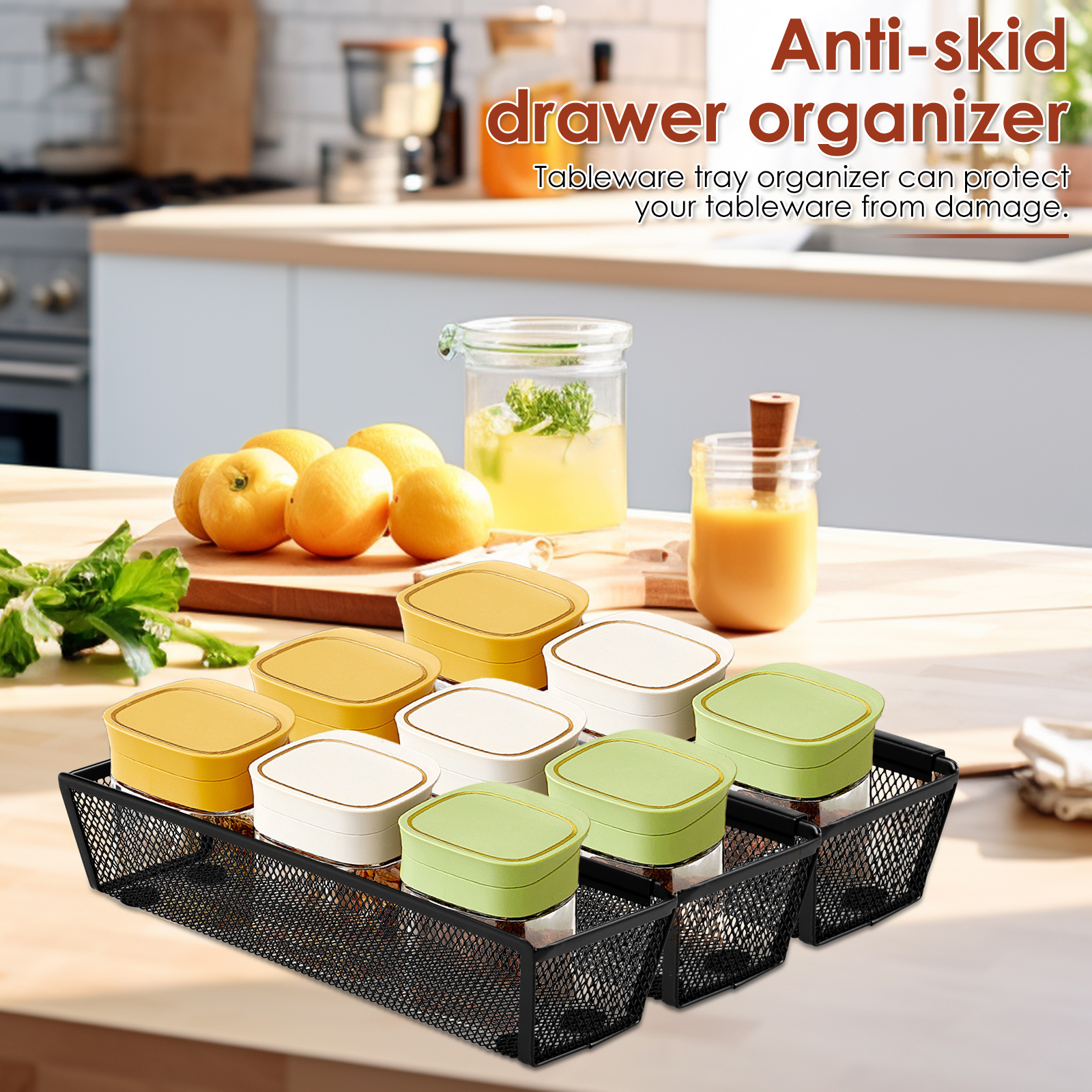 6 Pcs Drawer Organizer with Interlocking Arm Metal Utensil Mesh Drawer Organizer Nonslip Utensil Organizer Breathable Silverware Drawer Organizer for Kitchen 9.6x3x2inch Black