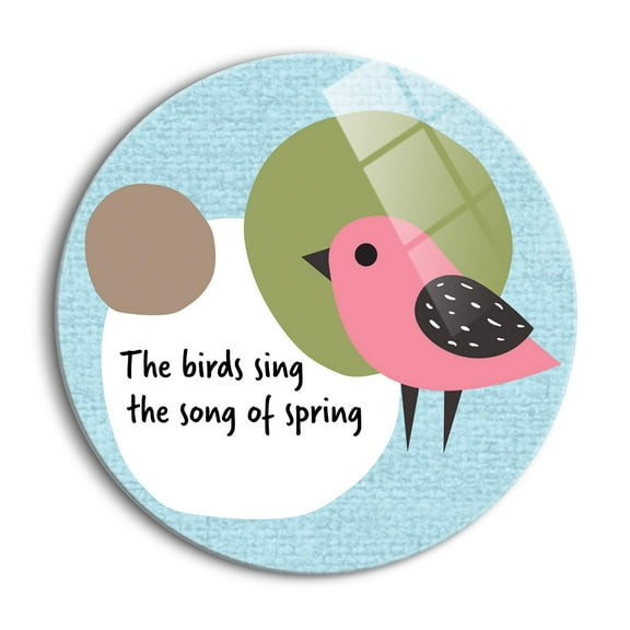 Birds Sing Of Spring Pink Bird Blue 24 inch Glass Wall Hanging Sign