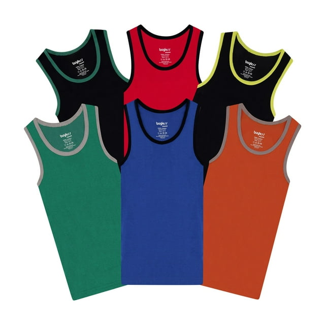Buyless Fashion Camisoles Garçon à Encolure Dégagée Sans Étiquette en Coton Doux (Lot de 6)