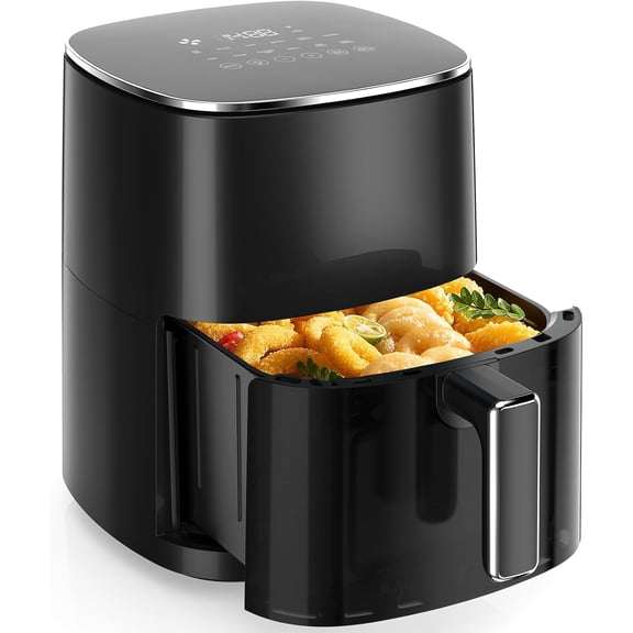 6 QT Air Fryer with Viewing Window Square Design 12-in-1 Function 400 F Rapid Air Technology Roast Bake Dehydrate Nonstick Easy-Clean Basket Black and Silver