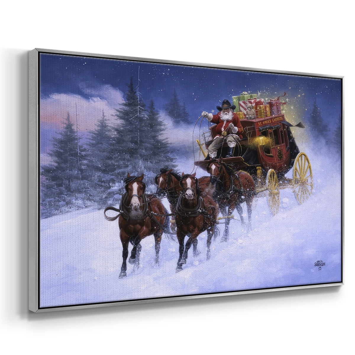Nick's Express - Framed Gallery Wrapped Holiday Canvas - 27 x 41 - Silver Frame