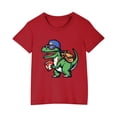 thumbnail image 3 of 3-10 Ans Dinosaure Tout-Petits Garçons Filles T-Shirts Manches Courtes Col Rond Haut Tee Coton Imprimé Mode Mignon Haut Rouge, 3 of 5