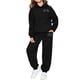 thumbnail image 2 of Sudadera con capucha larga con estampado pequeño en forma de corazón para niños y pantalones deportivos con lazo en las piernas, conjunto deportivo informal de dos piezas con forro polar para mayor ca, 2 of 4