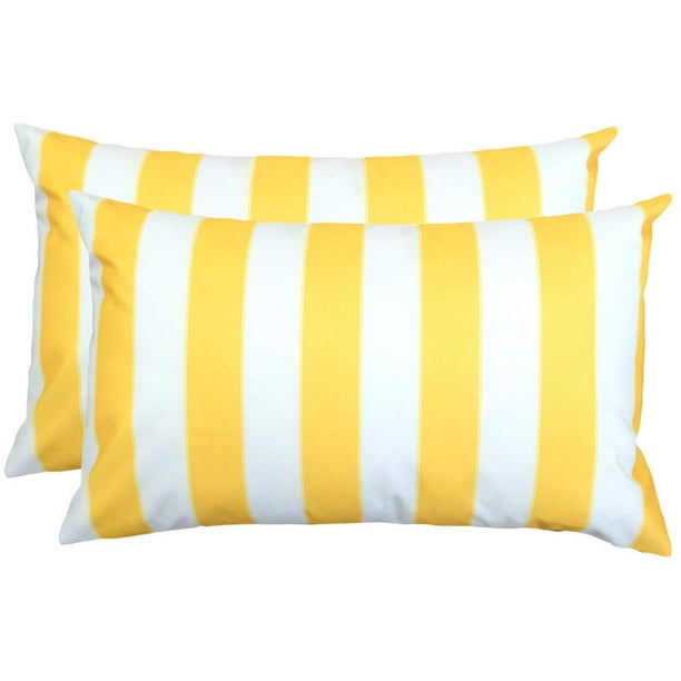Homey Cozy Olivia 14x20" Stripe Fabric Outdoor Pillow in Yellow (Set of