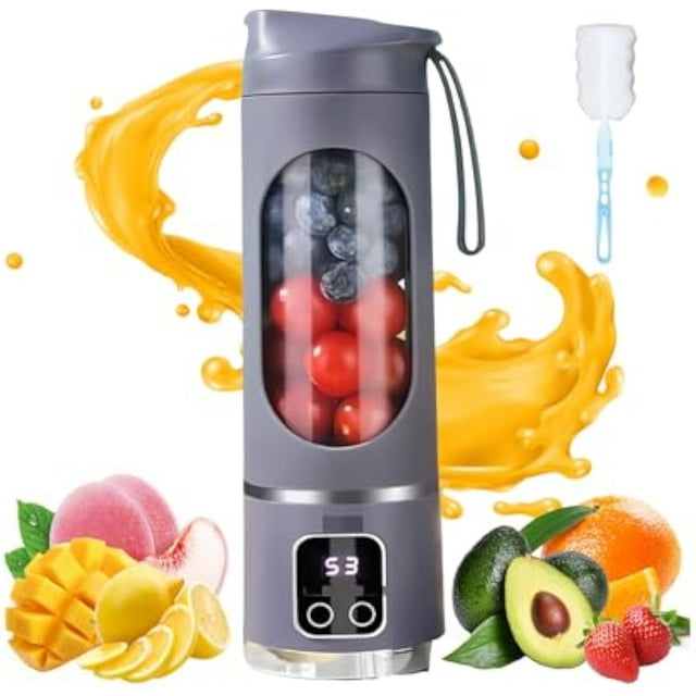 Extracteur de Jus à Affichage Numérique - Écran DEL Intelligent, Mélangeur Portable Multimode Adapté aux Régimes, Personnel Électrique USB 450 ml, Extracteur de Jus Portable pour Shakes et Smoothies, Petit Mélangeur pour Mélanger (Violet)