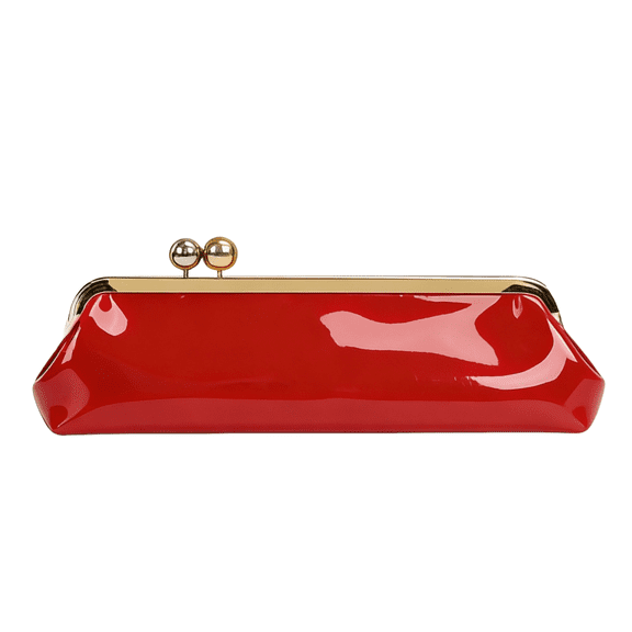 Women's Kisslock Clutch Purse, Red Patent, Gold Frame Clasp evening purse,Formal Shoulder Bag for wedding Cocktail party(red)