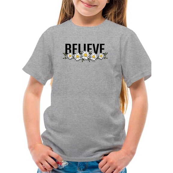 Believe Daisy Flower Banner T-Shirt Juniors -Image by Shutterstock,  Large